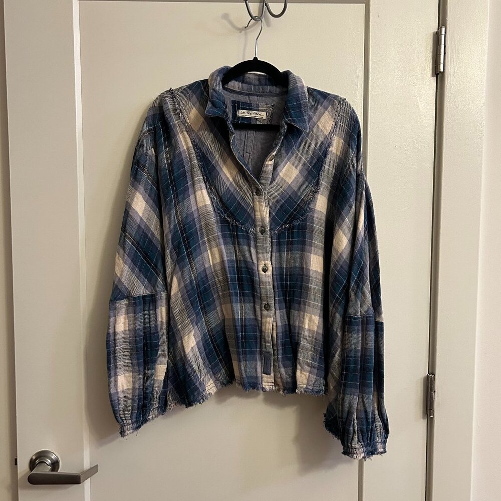 Free People We The Free Oversized Flannel Blue Shirt